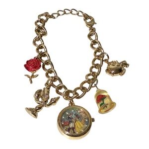 Disney Beauty and the Beast Gold Tone Charm Watch Bracelet